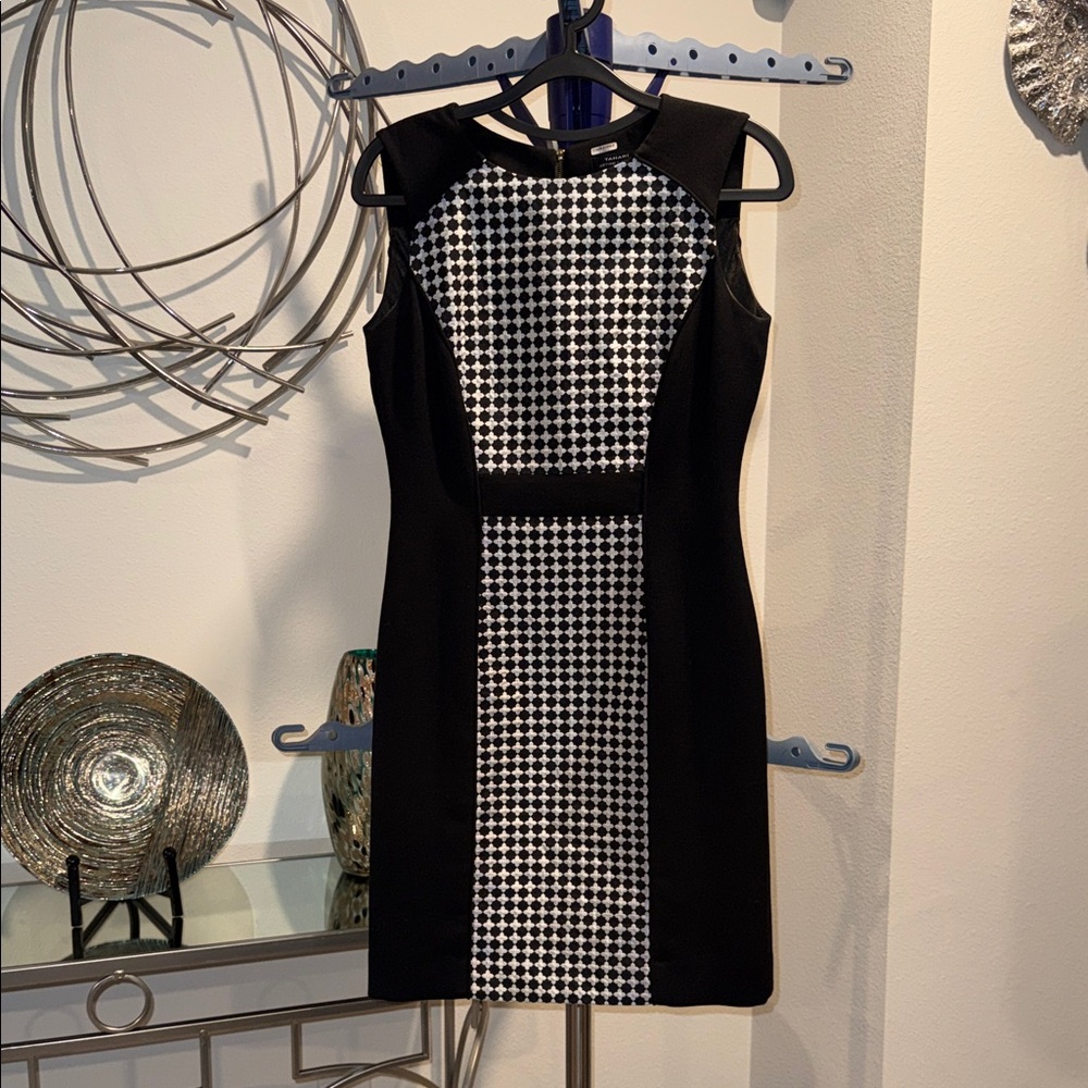 Elegant Black and White Houndstooth Mini Dress